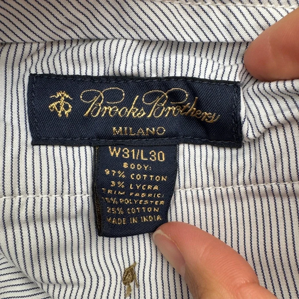 Brooks Brothers Chinos Mens 31x29 Khaki Milano Slim Fit‎ Cotton Stretch Trousers